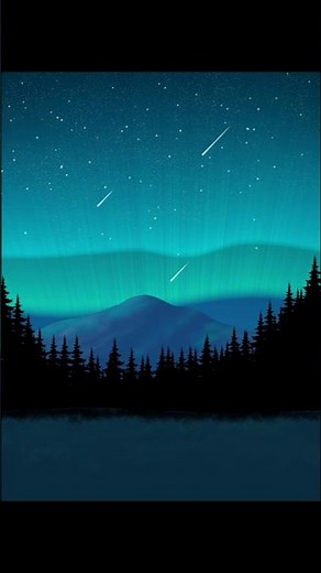 Easy Northern Lights Landscape Painting | Night Sky Aurora #digitalart #ibispaintx #artwork #shorts