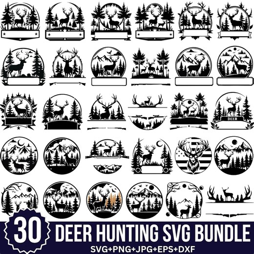 Deer Hunting Name Frame Svg Bundle, Hunter Monogram Sign Svg, Deer and Pine Forest Svg, Hunting Frame, Cut File for Cricut, Silhouette - Etsy