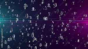 Cyber game, esport, video sport, gaming tournament and play awards symbol symbols seamless and loopable digital background. Abstract bubble icons concept animation 3d rendering.