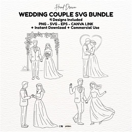 Hand Drawn Wedding Couple SVG Bundle, Bride Groom Clipart (instant Download) - Etsy