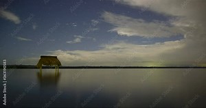Inspiring and beautiful 4k night time lapse over lake Itza in Peten, Guatemala. The play of crosswind clouds, stars and lights is mesmerizing.