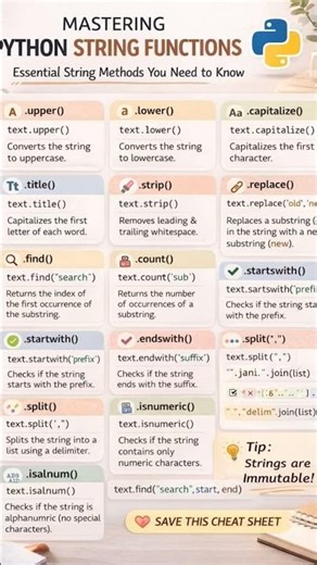 ✅string functions ✅ Cheat sheet ✅ Begginers #codingforbeginners #learnpython #programming #python
