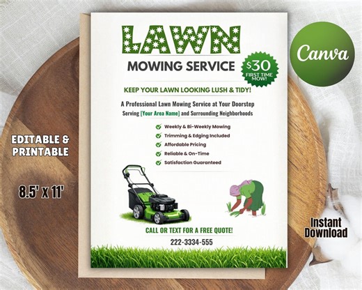 Lawn Mowing Service Flyer Template, Landscaping Business Canva Flyer (8.5"x11") - Etsy