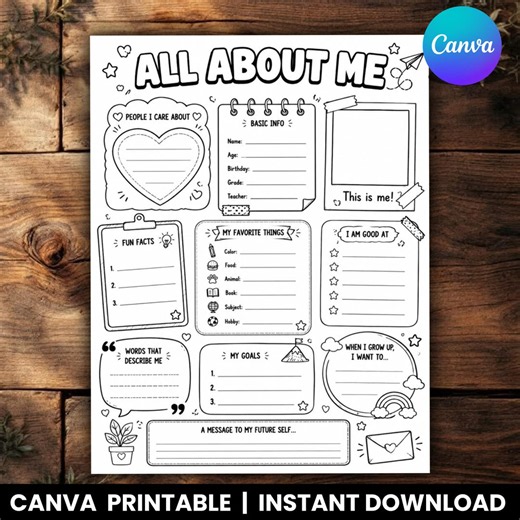 All About Me Worksheet, Printable Kids Activity Page, Back to School Worksheet, Editable PDF Download - Etsy