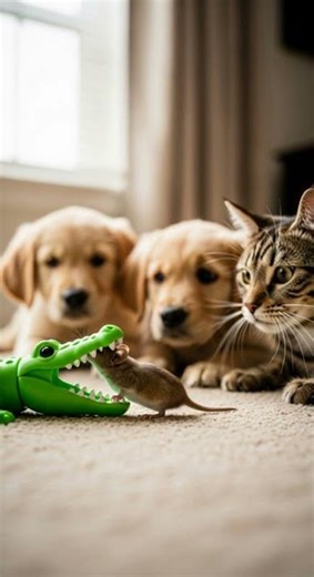 The Cat Dares the Toy Alligator One wrong move could be epic #FunnyCats #PetChallenges #CutePets