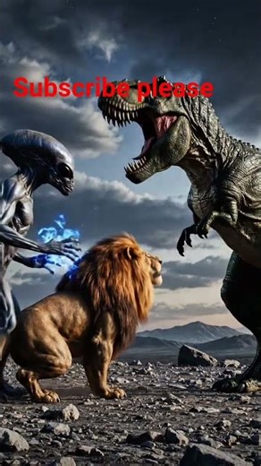 lion vs dinosaur vs alien. #shorts #ai