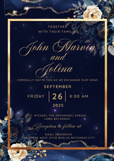 Navy Blue and Gold Wedding Invitation Template
