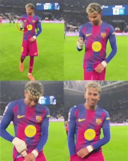 GRAND GESTE 😍! Lamine Yamal après la victoire du FC Barcelone dans le Derby contre Espanyol a fait le geste du numéro 3 avec sa main pour le mettre dans ses poches tout en continuant de sourire. Lamine Yamal l'a encore fait, au stade Espanyol il leur a fait le geste qu'il a gardé les 3 points dans sa poche. Lamine n'arrête pas de s'amuser LOL C'EST UN GAMIN 😂😍🙌#creatorsearchinsights #GlobeSoccerAward #ChampionsTour #spain #LaLiga @fcbarcelona @Real Madrid C.F. @psg @DJ HBMIXX @Roy_soccer@⚽ @