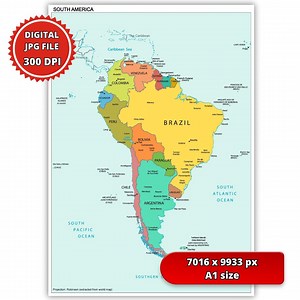 South America Printable Map, 300 DPI High Resolution Geography Poster (JPG   PDF) - Etsy Australia