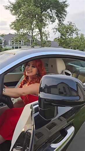 Stylish Red Dress Fashion Inside a Car