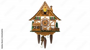 Front view of cuckoo clock animation - 3D animation seamlessly loopable Stock Video