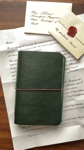 Chic Sparrow Leather Co. on Instagram: "Tonight on A Study in Character. A recent acquisition offers an uncommon glimpse into the daily reflections of Miss Elizabeth Bennet of Longbourn, later of Pemberley, a woman whose opinions, much like her walks, were brisk, unrestrained, and occasionally uphill. The object itself is unassuming: a dark green Traveler’s Notebook, newly made, its leather smooth and unscuffed, suggesting that this was not inherited, but chosen. Practical, yet with a quiet air 