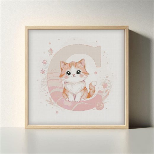 Cat Cross Stitch Pattern Letter C | Nursery Alphabet Embroidery (PDF/XSD) - Etsy