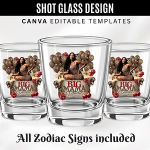 Big Mama Birthday Sticker, Big Mama Styrofoam Cup Sticker, Cheetah Cherry Shot Glass, All Zodiac Signs, T-shirt Design, Canva Template - Etsy