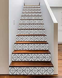 FLFK Stair Riser Decals,Black Patterns Vinyl Sticker for Stairs Decoration,14Pcs 39.3"X7.08"