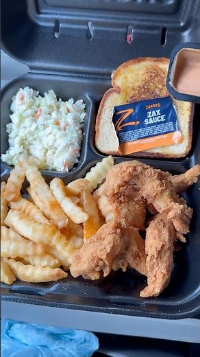 ZAXBY’S BIG ZAX SNAK MEAL 4 hand-breaded Chicken Fingerz w/ Zax Sauce, Texas Toast, Fries & Drink