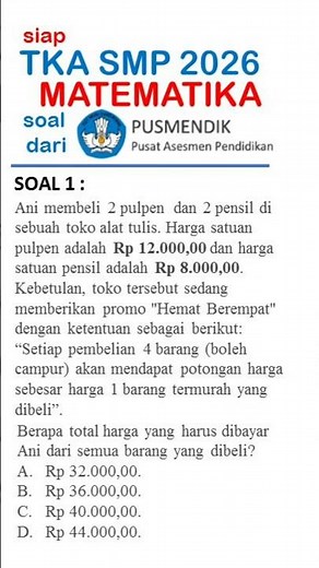 soal 1 pembahasan soal tka matematika smp pusmendik #tka2026 #tkasmp #tka #tkamatematika #soaltka