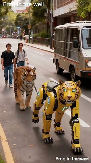 To train the AI robotictiger ​​, a real tiger was borrowed from the zoo. #intelligentrobot #robotdog