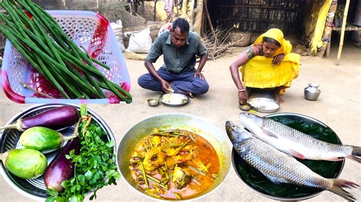 sojne data with FISH CURRY cooking and BRINJAL fry for tribe husband wife | village cooking and eating | Village Foods