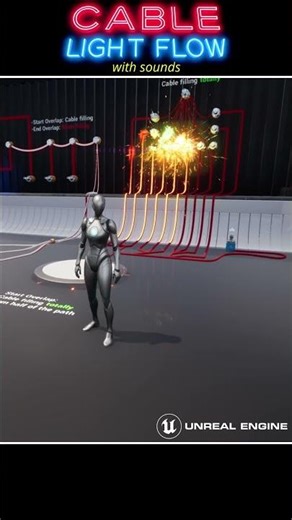 Cable Light Flow Multi Spline connection system with sounds Electric connections on Unreal Engine