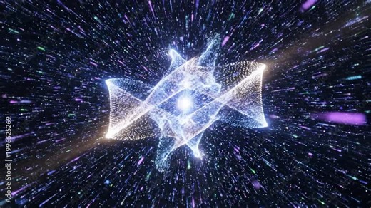 Abstract Digital Visualization of Intricate Quantum Energy Particles Flowing Dynamically in a Glowing Cosmic Space