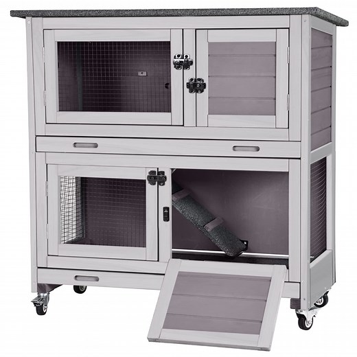 Aivituvin Rabbit Hutch Bunny Cage Outdoors & Indoors with Wheel, Two Layer Guinea Pig House