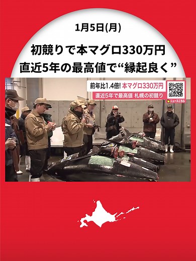 【本マグロが330万円！】直近5年の最高値”函館市戸井産”の約190キロ「縁起良し脂もあって鮮度良し」中央卸売市場で初競り―ミカンなど青果物も『物価高』で高値傾向〈北海道札幌市〉 #北海道ニュースUHB #北海道 #初競り #札幌市 #中央卸売市場 #本マグロ #ミカン #高値 #最高値 #物価高 #TikTokでニュース