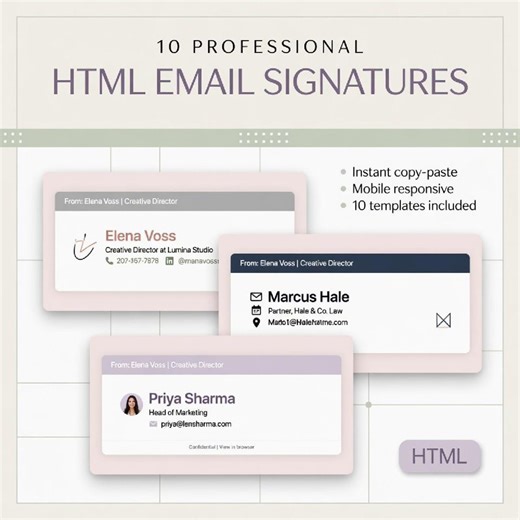 Buy Professional HTML Email Signature Template for Gmail Outlook Apple Mail - 10 Modern Layouts Online in India - Etsy