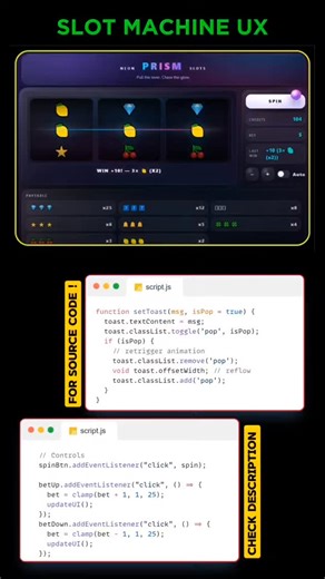 Thevyas World 🌎 on Instagram: "SLOT MACHINE UX... Bringing the casino feel to the browser! 🎰 Just finished this Slot Machine UX using only HTML & CSS. No heavy libraries, just pure logic and smooth transitions. It’s all in the details—the easing, the blur, and the "stop" physics. ​What do you think of this animation? Let me know in the comments! 👇 ​#webdev #uiux #css3 #frontend #HTML CSS WebDevelopment FrontendDeveloper CSSAnimations CodeNewbie WebDesign UIUXDesign"