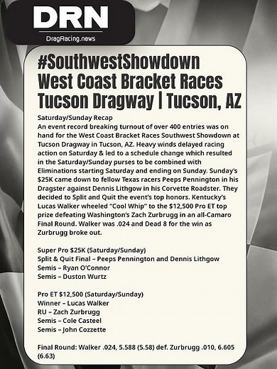 #SouthwestShowdown #TucsonDragway Sunday Recap #DragRacing #News #BracketRacing