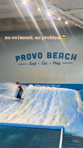Provo Beach on Instagram: "No swimsuit? No problem. The waves wait for no one🌊 #provobeach #shopsattheriverwoods #flowrider #utahcounty #utahfamilyfun"