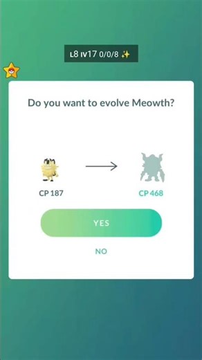 evolving shiny meowth to shiny perrserker in pokemon go