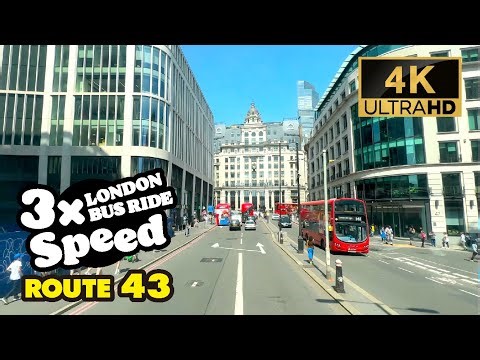 LONDON BUS RIDE 3x Speed, 43, London Bridge to Friern Barnet, Tour in Diorama-like London, 4K