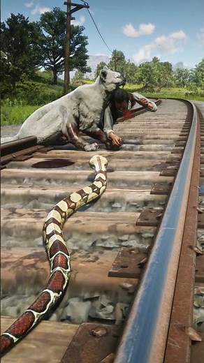 Snake Attacks White Cougar to Save Man on Railway! RDR2 #shorts