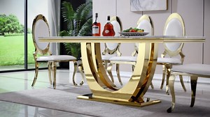 5-Piece White Marble Dining Table Set for 4, Modern 68inch Dining Table and Beige Velvet Dining Chairs Set of 4, Luxury Dinner Table and Chairs Set with Gold Stainless Steel Legs for Kitchen Dining