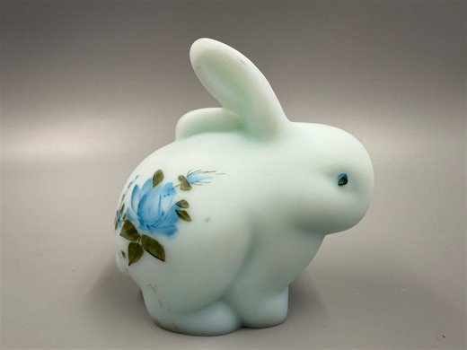 Fenton / Vintage Fenton / Fenton Art Glass Blue Satin Bunny / Fenton Glass Rabbit / Art Glass Bunny / Fenton Hand Painted Artist Signed - Etsy
