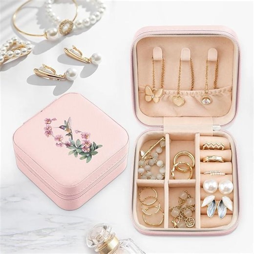 Jewelry Box With Cute Pink Floral Hummingbird Design, Leather Jewelry Travel Organizer Case-rings/necklace Storage Box for Women Birthday - Etsy