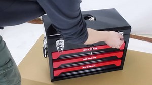 20'' Portable 3-Drawer Steel Toolbox, 4 Layers of Tools with Metal Latches, with Top Storage Tray and carrying Handle, Multi-Function Tool Storage for Garage, Home, or Workbench,Black&Red (Orange)