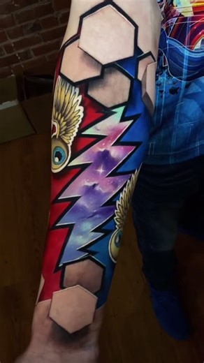 Unique 3D Grateful Dead Arm Tattoo by Jesse Rix