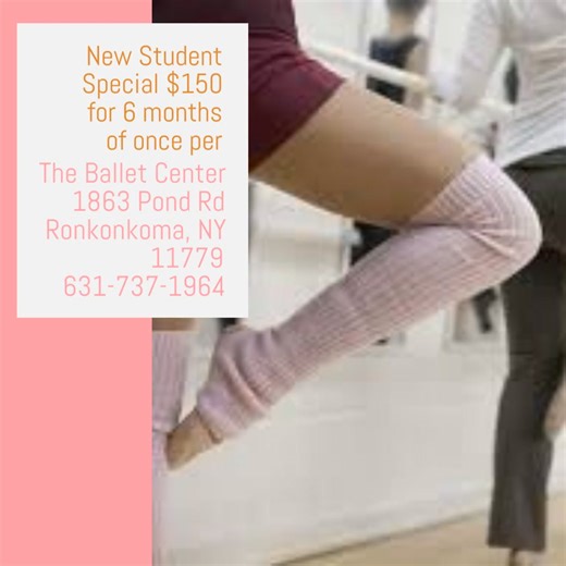 "🩰 Dust off those ballet shoes and join us at The Ballet Center in Ronkonkoma, NY for our New Student Special - $150 for 6 months of classes! Whether you're a beginner or seasoned dancer, we have classes for all levels. Call us at 631-737-1964 to sign up today! #BalletClasses #AdultBallet #RonkonkomaNY #DanceToTheBeat" | The Ballet Center