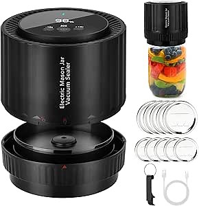Mason Jar Vacuum Sealer - Electric Mason Jar Vacuum Sealing Kit for Food Storage, Compatible Wide and Regular Mouth Mason Lids- Canning Jar Mason Jar Vacuum Sealer with LED Countdown Display