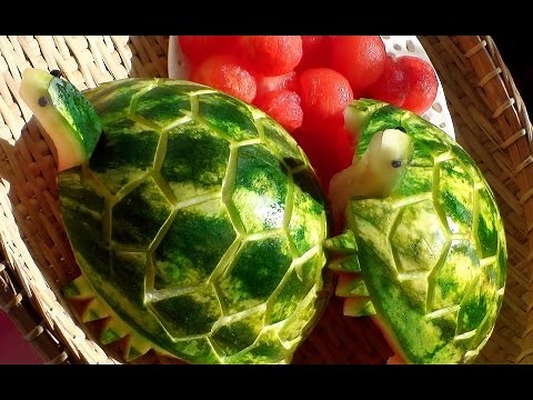 How To Make Watermelon Turtles - Fruit Carving Garnish - Sushi Garnish - Food Art Decoration