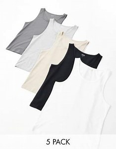 ASOS DESIGN essentials 5 pack muscle fit vests in multiple colours   | ASOS