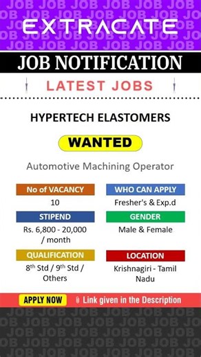 HYPERTECH ELASTOMERS Job For Freshers | Automotive | Operator | Careers | 2025 | Job Vacancy Shorts