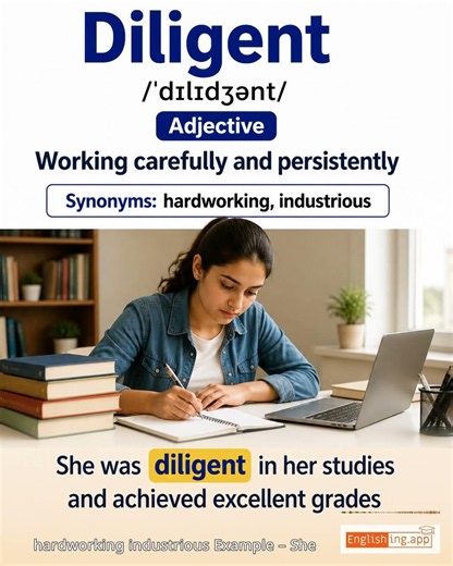 Diligent: English vocabulary meaning and example
