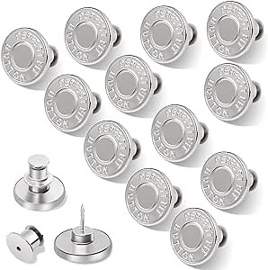 Ceryvop 12 Sets Buttons Pins for Jeans, No-Sew Replacement Jean Buttons for Loose Pants Tightener for Too Big