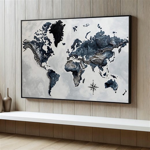 Abstract World Map Canvas Wall Art, Modern Geometric Globe Art, Monochrome Travel Decor, Geography Canvas, Home Office Wall Decoration - Etsy