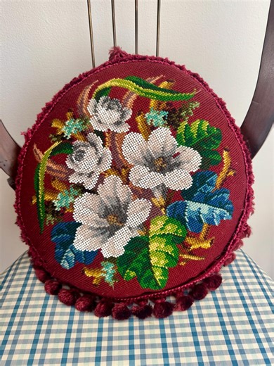 19th Century Beaded Needlepoint Rose Floral Pillow - Etsy UK
