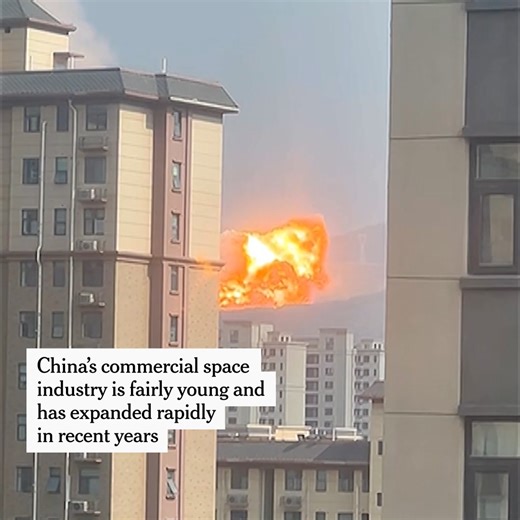 94K views · 663 reactions | A commercial Chinese rocket accidentally launched during a ground test on Sunday, climbing into the air before crashing into a nearby mountain and exploding in flames, the private company that owns the rocket said. Watch here. https://nyti.ms/3VPIBfi | The New York Times | Facebook