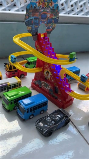 toy bus goes up and down stairs #toycars #toys #robocarpoli